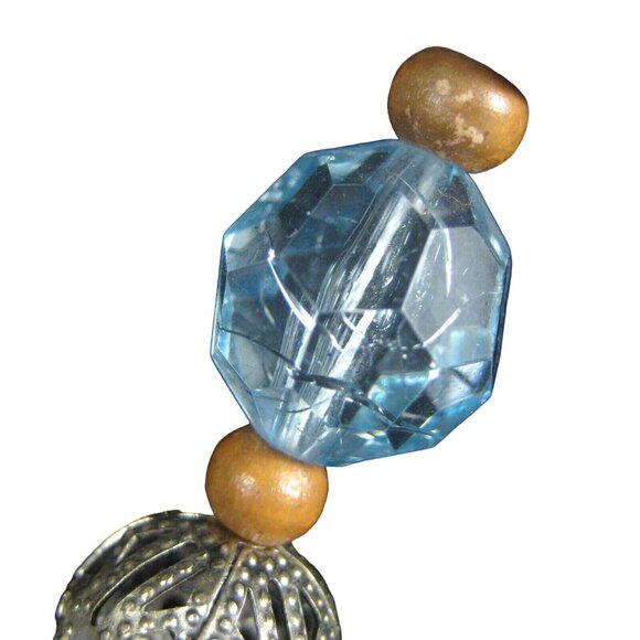 Necklace Women 60 Inch Jewelry Silvertone Blue Wooden Rope Lariats FLAWED Beads - Picture 5 of 10